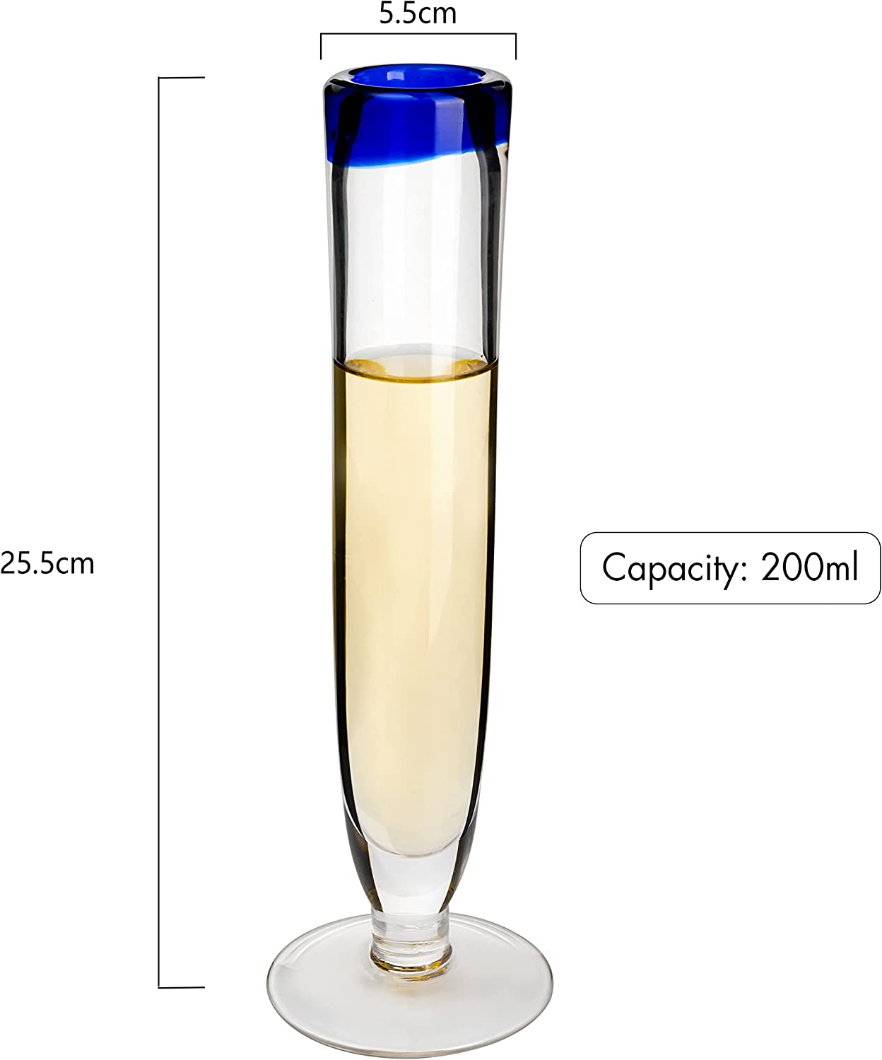 Tall Recycled Champagne Flutes - Set of 4 - Mexican Hand Blown Cobalt Blue Rim Flute – Luxury Mexican Thick Glassware 7oz, Juice & Cocktail Drinking Glass Holiday Celebration, Weddings, Anniversary-3
