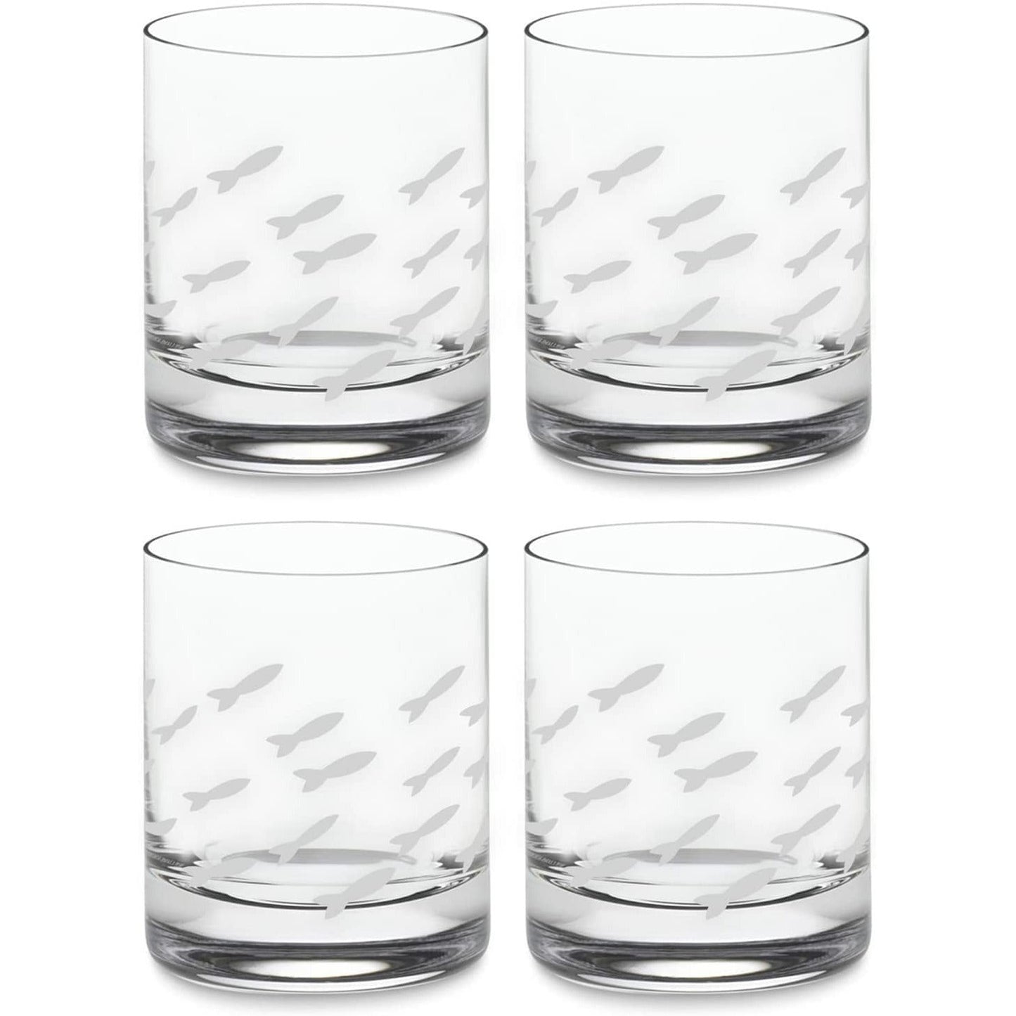 Fish Old Fashion Drinking Glasses, Fish Glasses For White and Red Wine, Water or Whiskey, by The Wine Savant, Each Glass Is Individually Sand Etched - Fish Wine Glasses-5