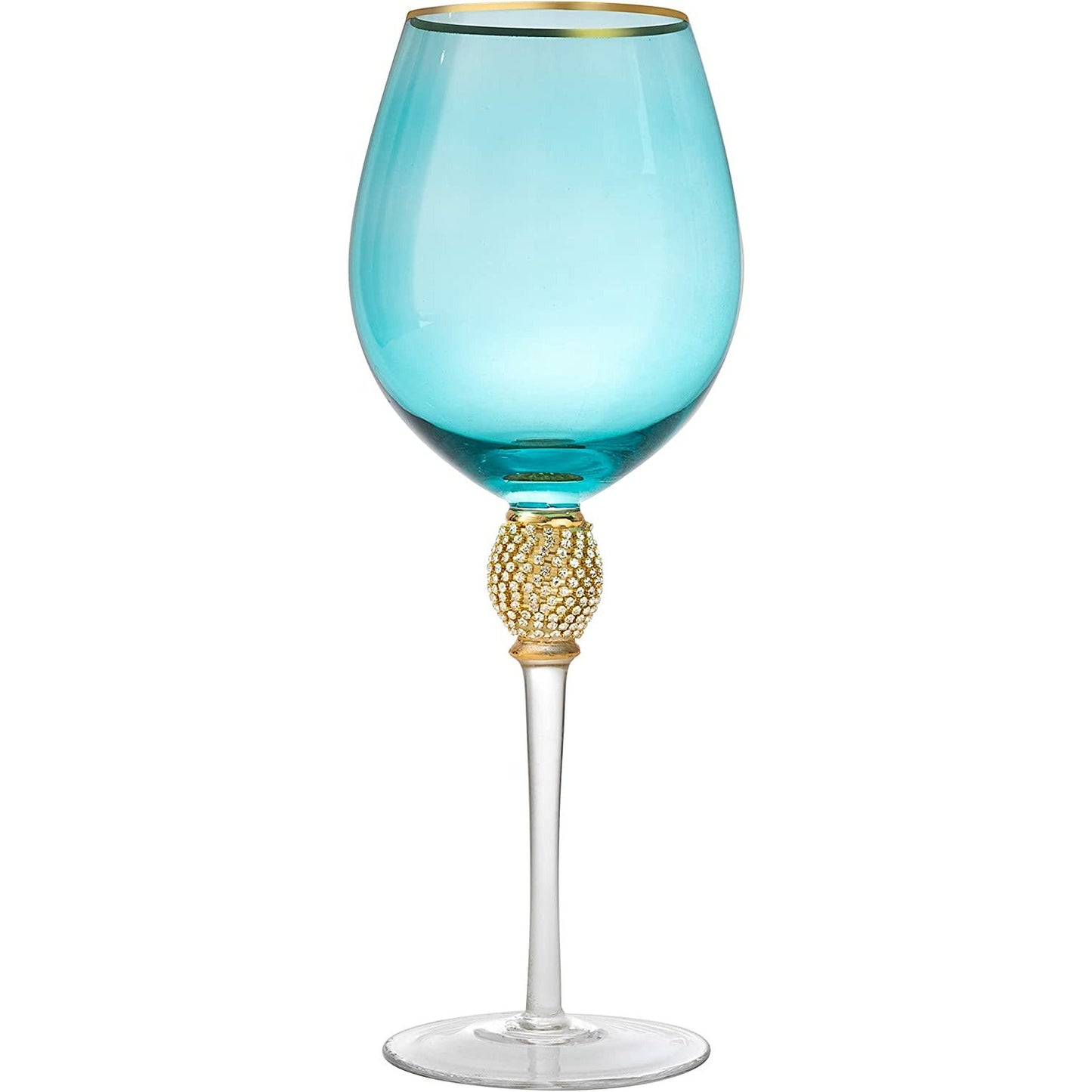 The Wine Savant Large Diamond Wine Glasses, 10" H Gold Rim Rhinestone Diamond Glasses - Wedding Glasses - 18 Ounce, Premium Designed Wine Glasses for Spirits and Wine, Gift Boxed (4, Blue)-5