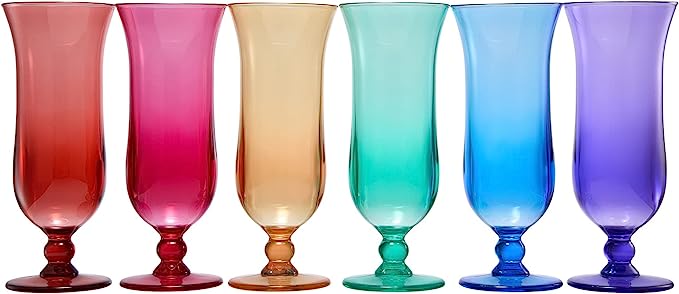 Unbreakable Color Hurricane Glasses | Set of 6 | 100% Tritan Drinkware, 14 oz Acrylic Dishwasher Safe Shatterproof BPA-free plastic, Reusable Pina Colada, Cocktail Margarita Tropical Party Drinkware-6
