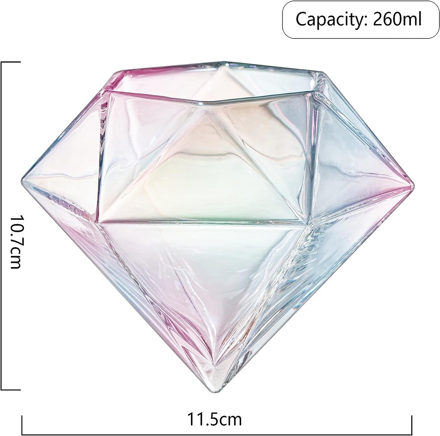 Set of 2 Iridescent Diamond Whiskey & Wine Glasses 10oz - Wine, Whiskey, Water, Diamond Shaped, Diamonds Collection Sparkle Patented Wine Savant - Stands Alone, Or on Stand-5