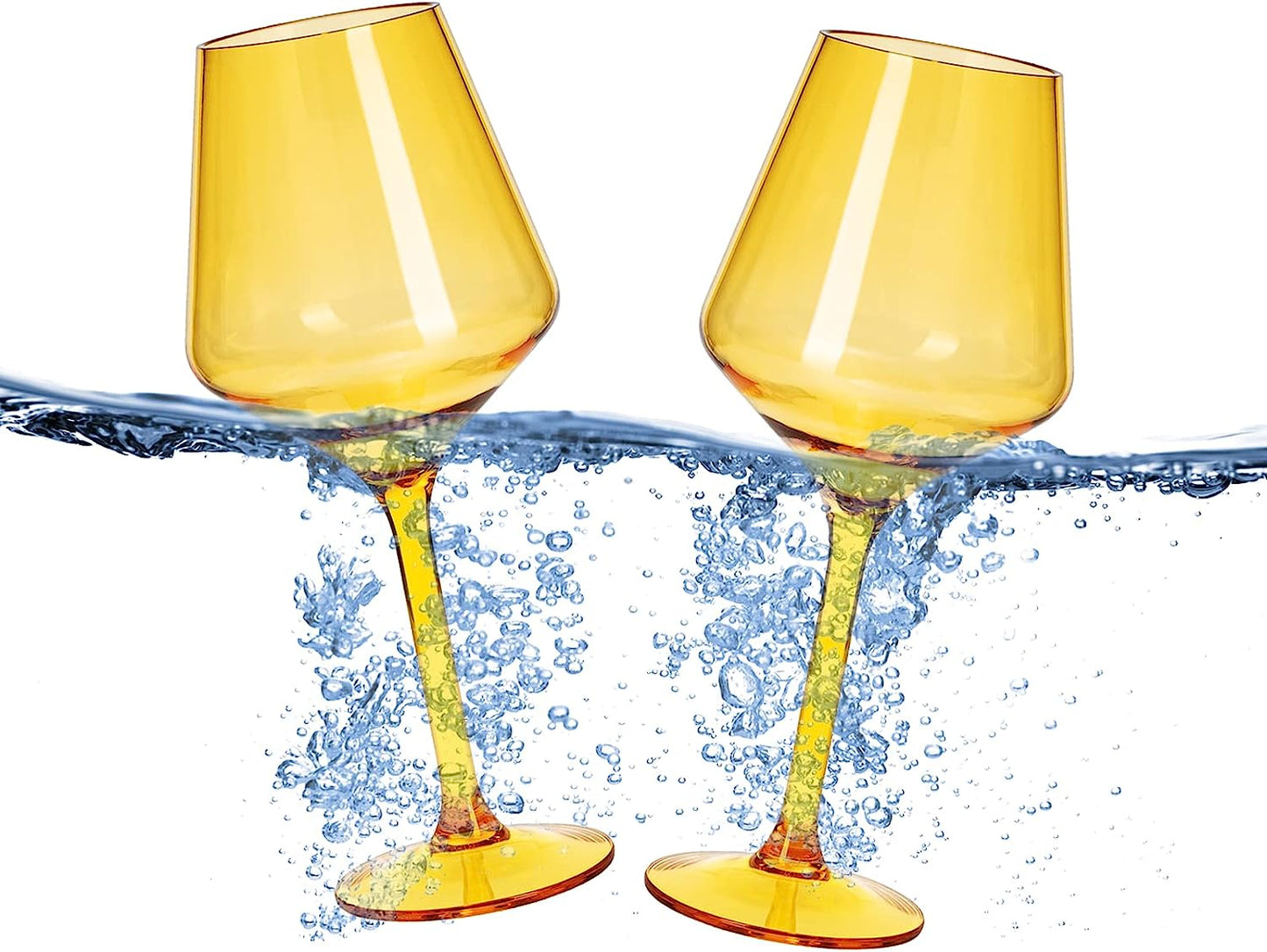 Floating Wine Glasses for Pool - Set of 2-15 OZ Shatterproof Poolside Wine Glasses, Tritan Plastic Reusable Stemware, Beach Outdoor Cocktail, Wine, Champagne, Water Glassware Spring Summer (Yellow)-4