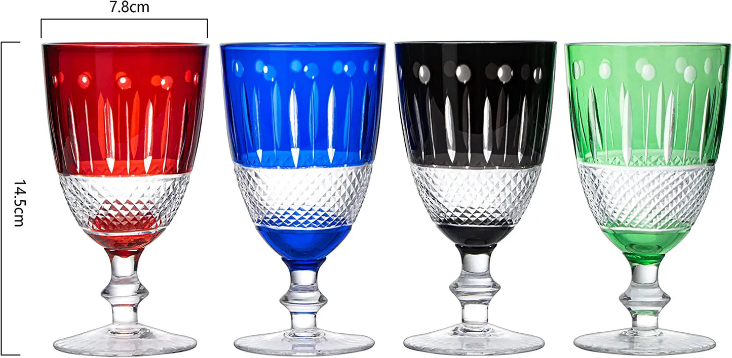 The Wine Savant Crystal Italian Multicolor Design Cups -Set of 4 Short Chalice Glasses 8oz 5.7" H Venetian Italian Style Red, Blue, Green, Black Glasses, Great for Dinner Parties, Bars & Weddings-3