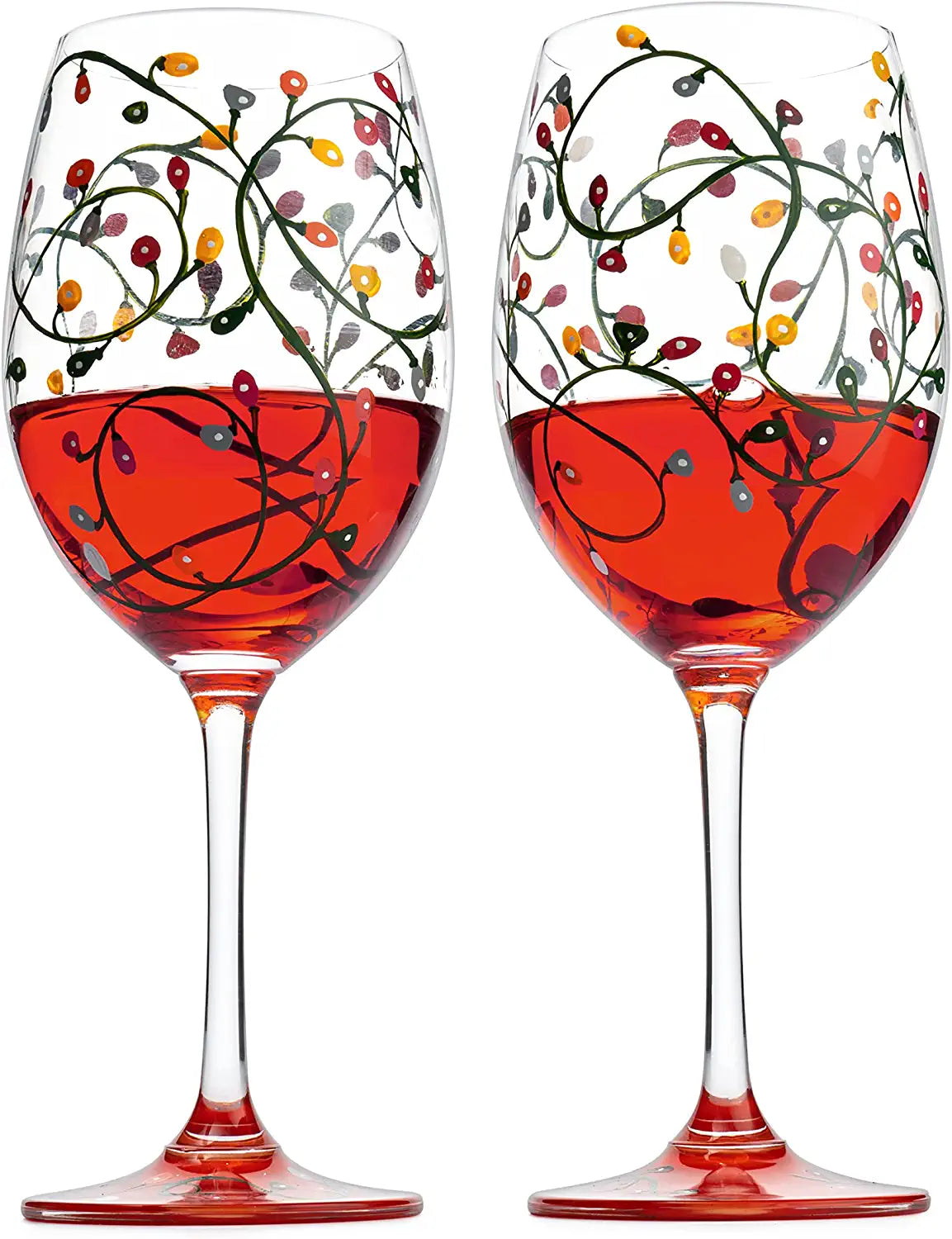 Stemmed Christmas Lights Wine Glasses Set of 2 - Hand Painted Wine Glass Ornament Light Bulbs Glasses, Perfect for Wine, Champagne, Holiday Parties and Festivities - 9.5" High, 21 oz Capacity-4
