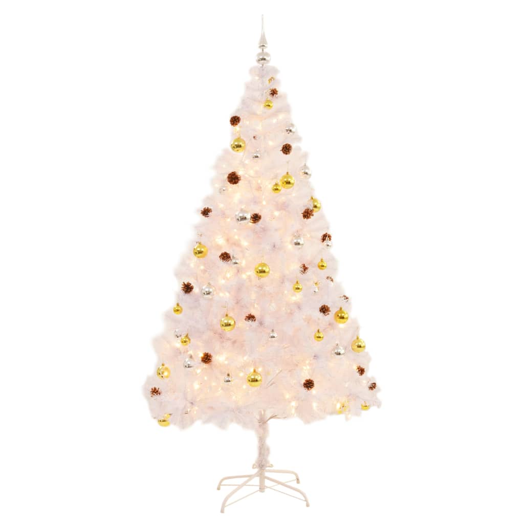 vidaXL Artificial Christmas Tree w/Baubles and LEDs White Holiday Multi sizes-17