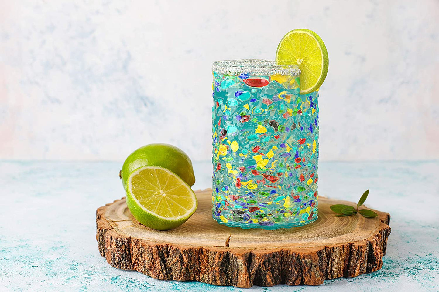 Hand Blown Mexican Drinking Glasses – Set of 6 Confetti Rock Design Glasses by The Wine Savant (Confetti)-5