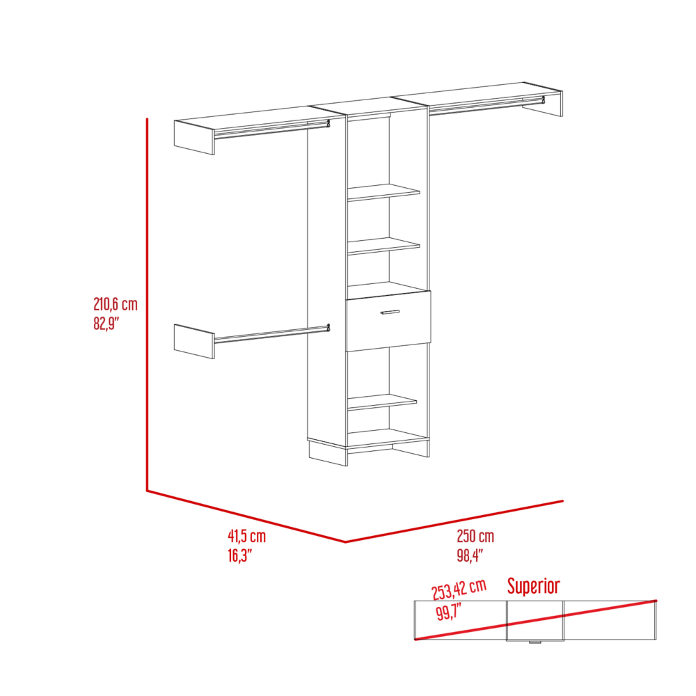 250 Closet System British, One Drawer, Three Metal Rods, Dark Walnut Finish-5