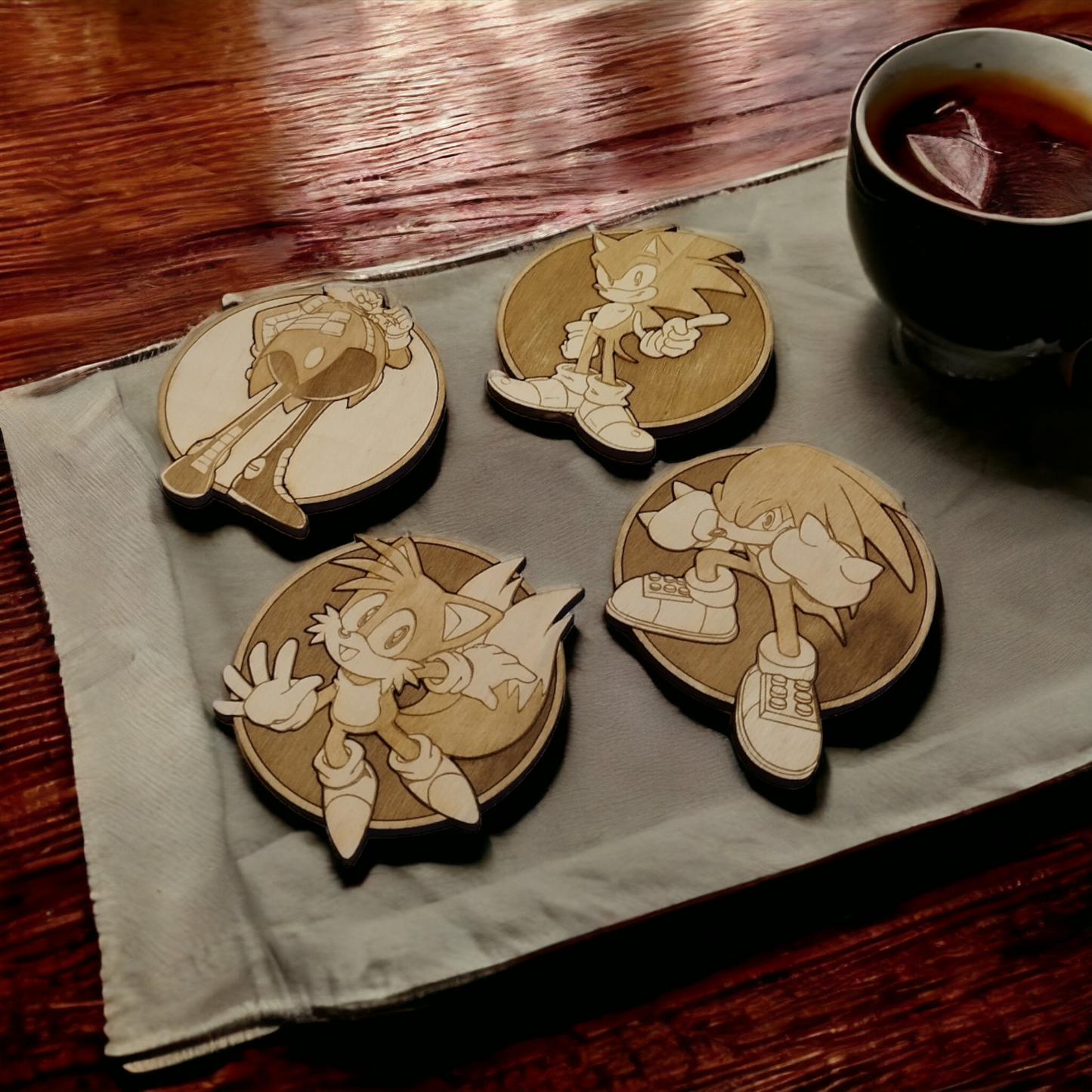 Set of 4 Sonic Wooden Coasters - Handmade Gift - Housewarming - Wood Kitchenware-9