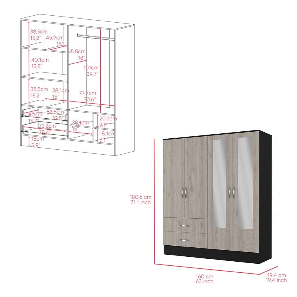 Armoire Ron, Double Door Cabinet, Black Wengue/ Light Gray Finish-6