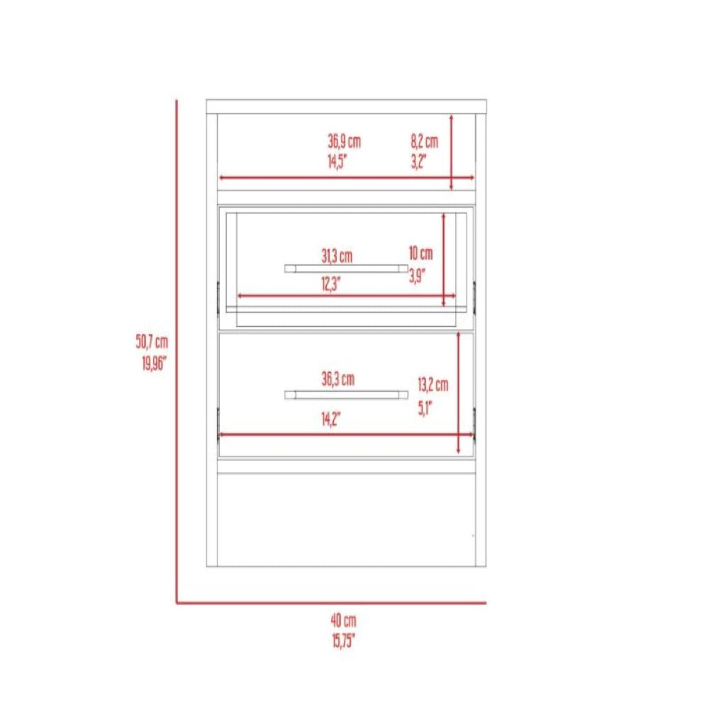 Nightstand Cartiz, Two Drawers, Smokey Oak / White Finish-8