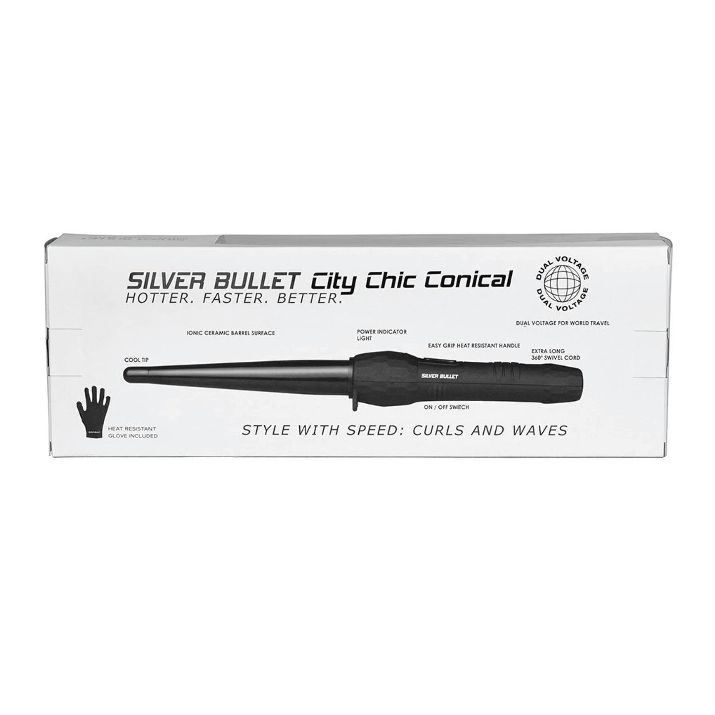 Silver Bullet City Chic Ceramic Conical Iron 19mm-32mm Large Hair Curling Wand-2