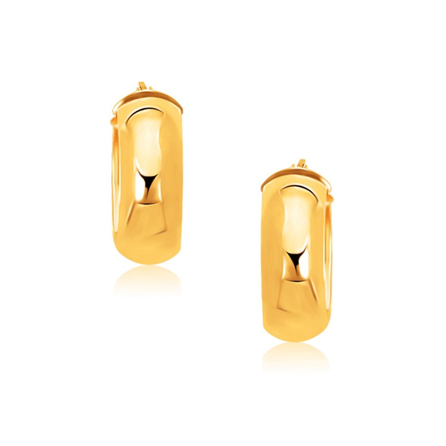 14k Yellow Gold Wide Medium Hoop Earrings with Snap Lock-0