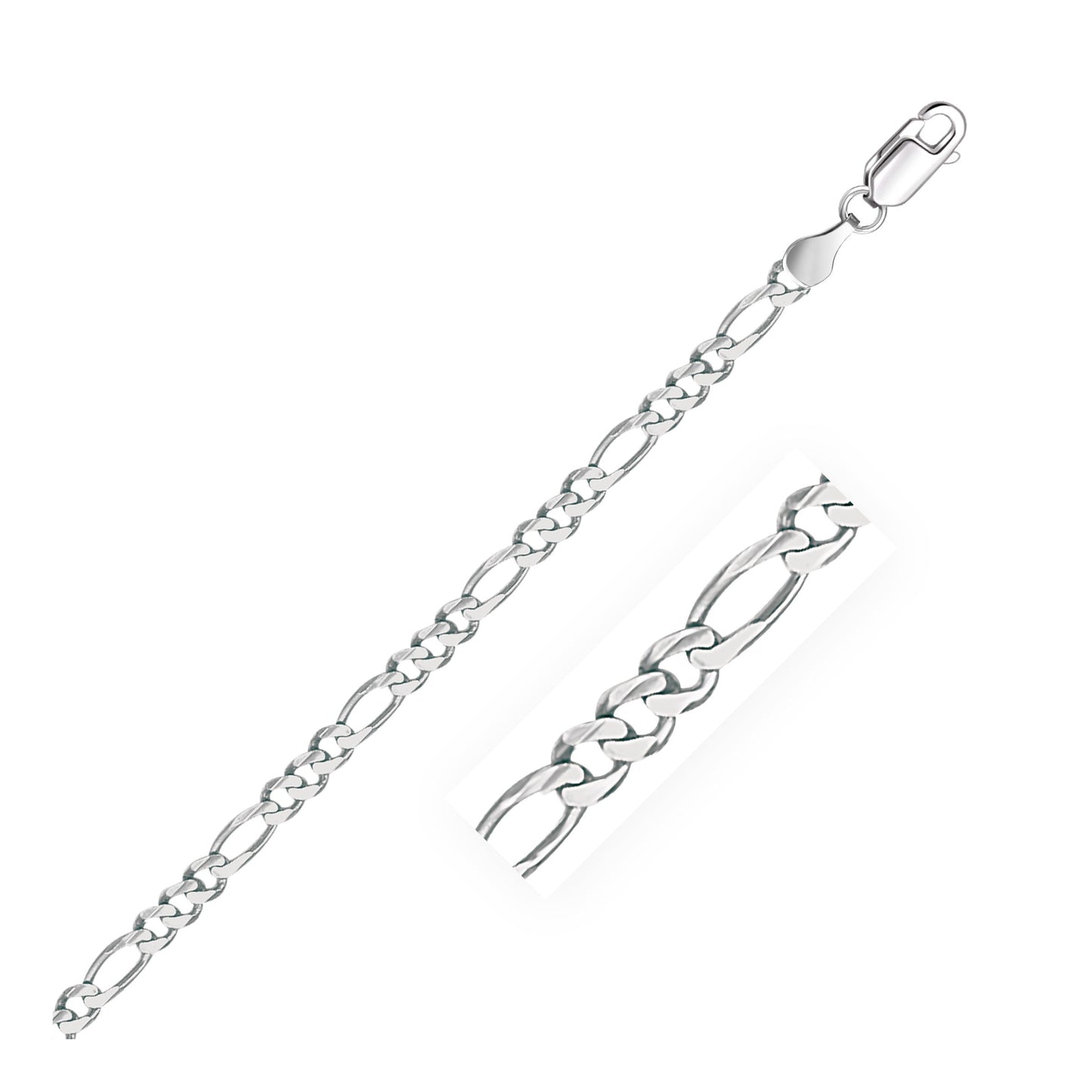 3.8mm 14k White Gold Solid Figaro Bracelet-0
