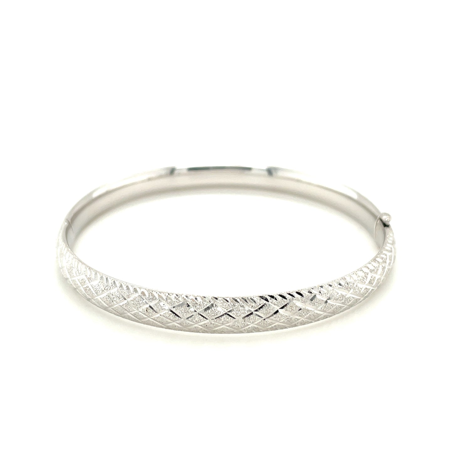 14k White Gold Diamond Carved Bangle (6.0 mm)-1
