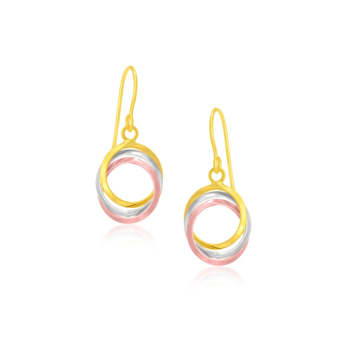14k Tri-Color Gold Open Entwined Ring Earrings-0