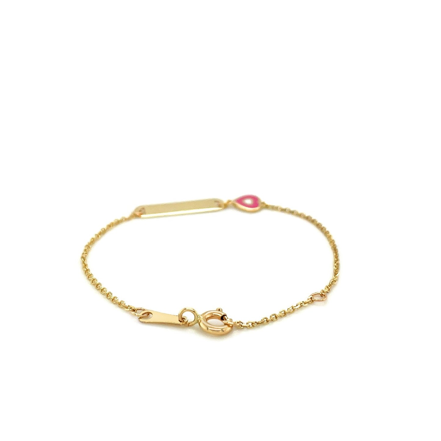14k Yellow Gold 5 1/2 inch Childrens ID Bracelet with Enameled Heart-1