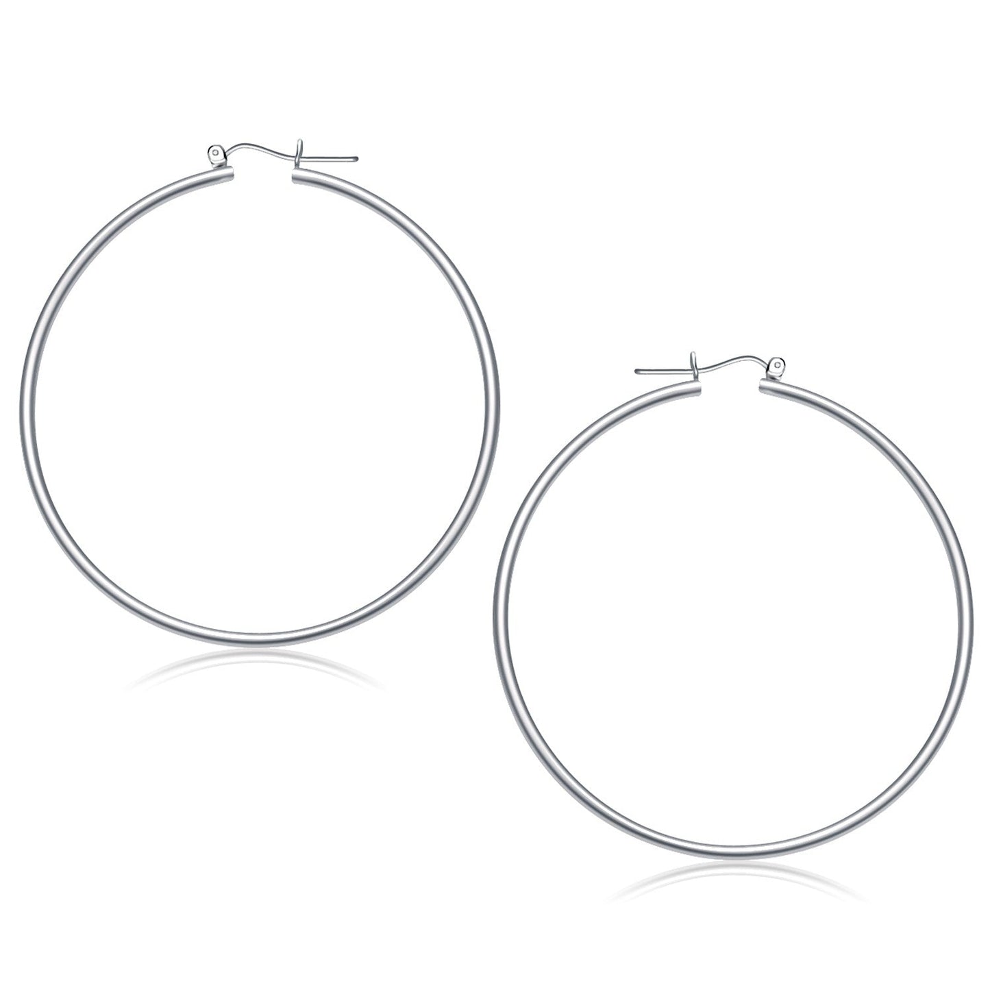 14k White Gold Polished Hoop Earrings (60 mm)-0