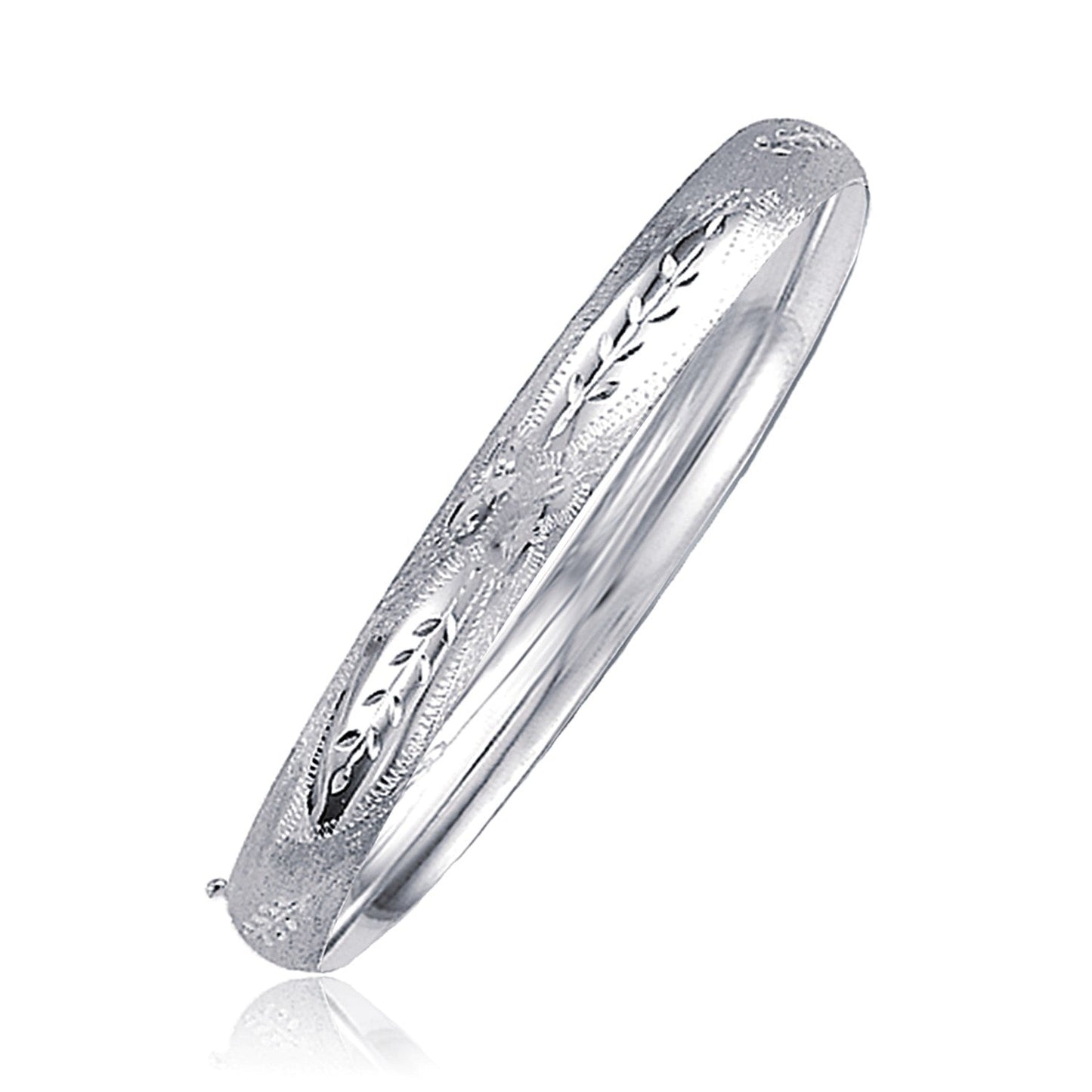 Classic Floral Carved Bangle in 14k White Gold (6.0mm)-0