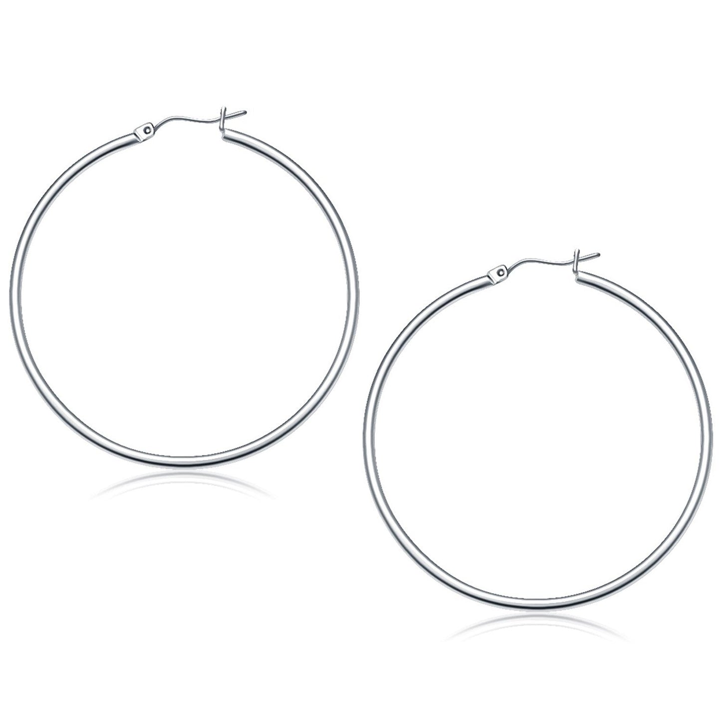 14k White Gold Polished Hoop Earrings (50 mm)-0