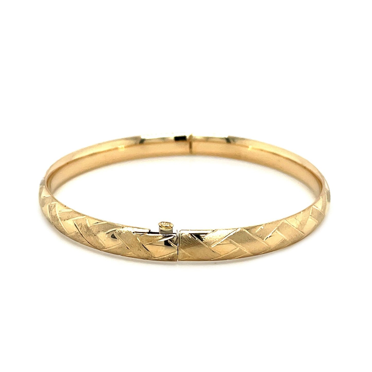 14k Yellow Gold Domed Bangle with a Weave Motif-2