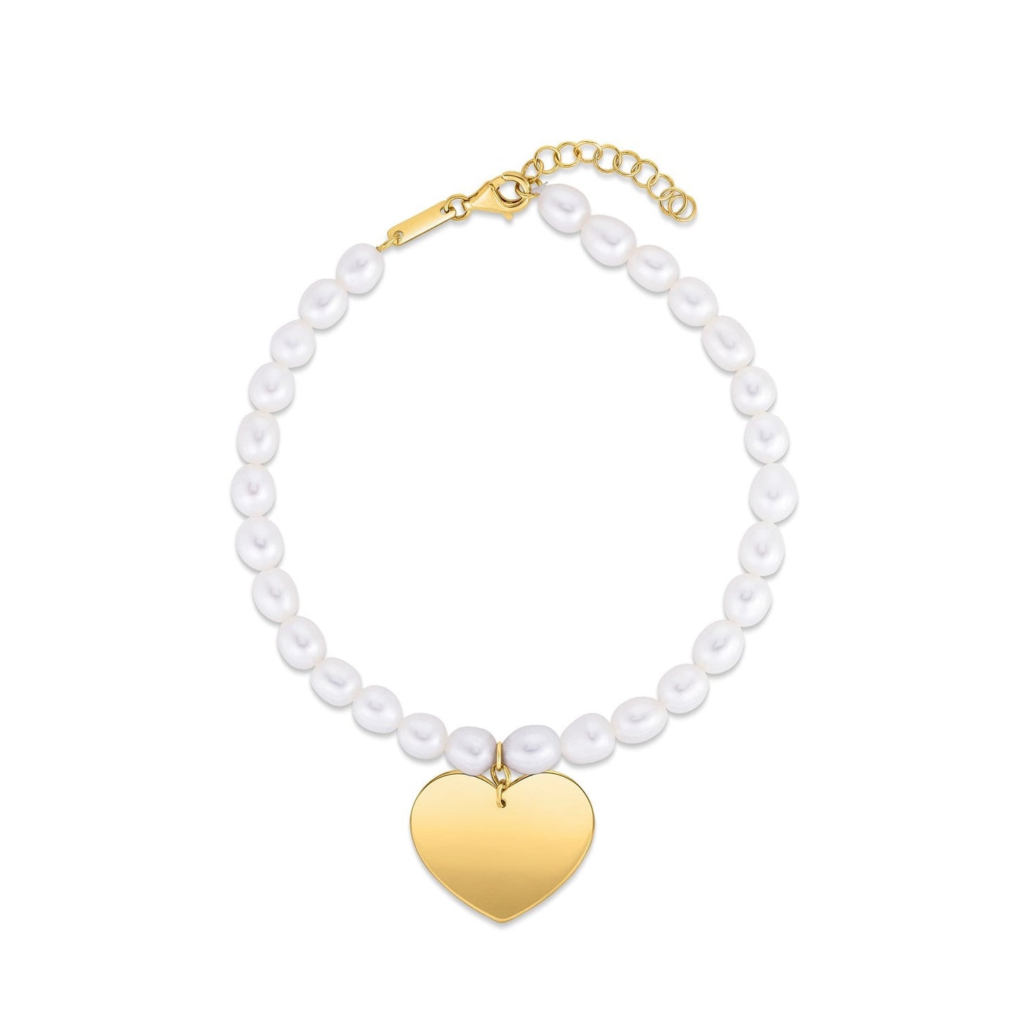 14k Yellow Gold Pearl Heart Charm Bracelet-1