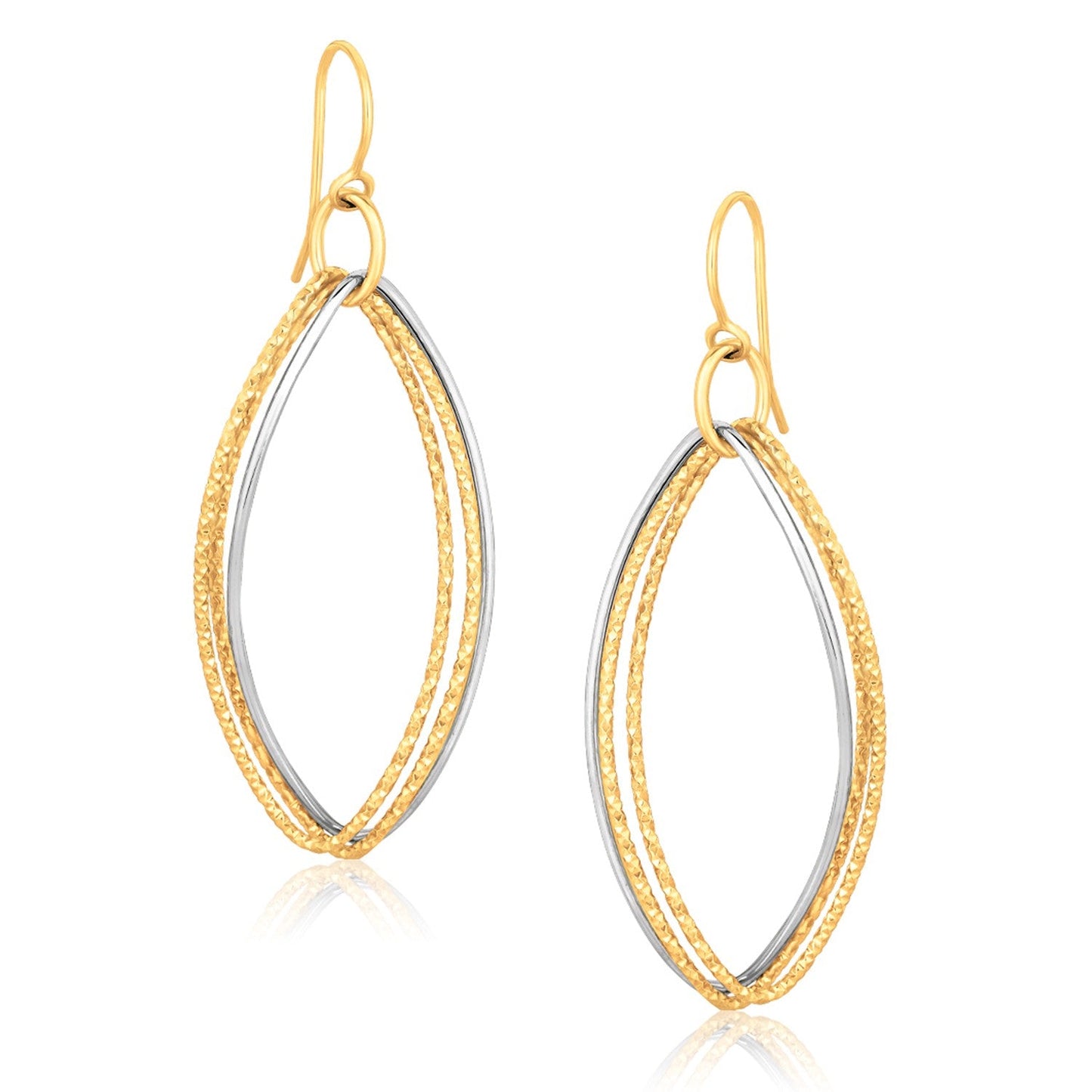 14k Two Tone Gold Textured Triple Oval Shape Drop Earrings-0