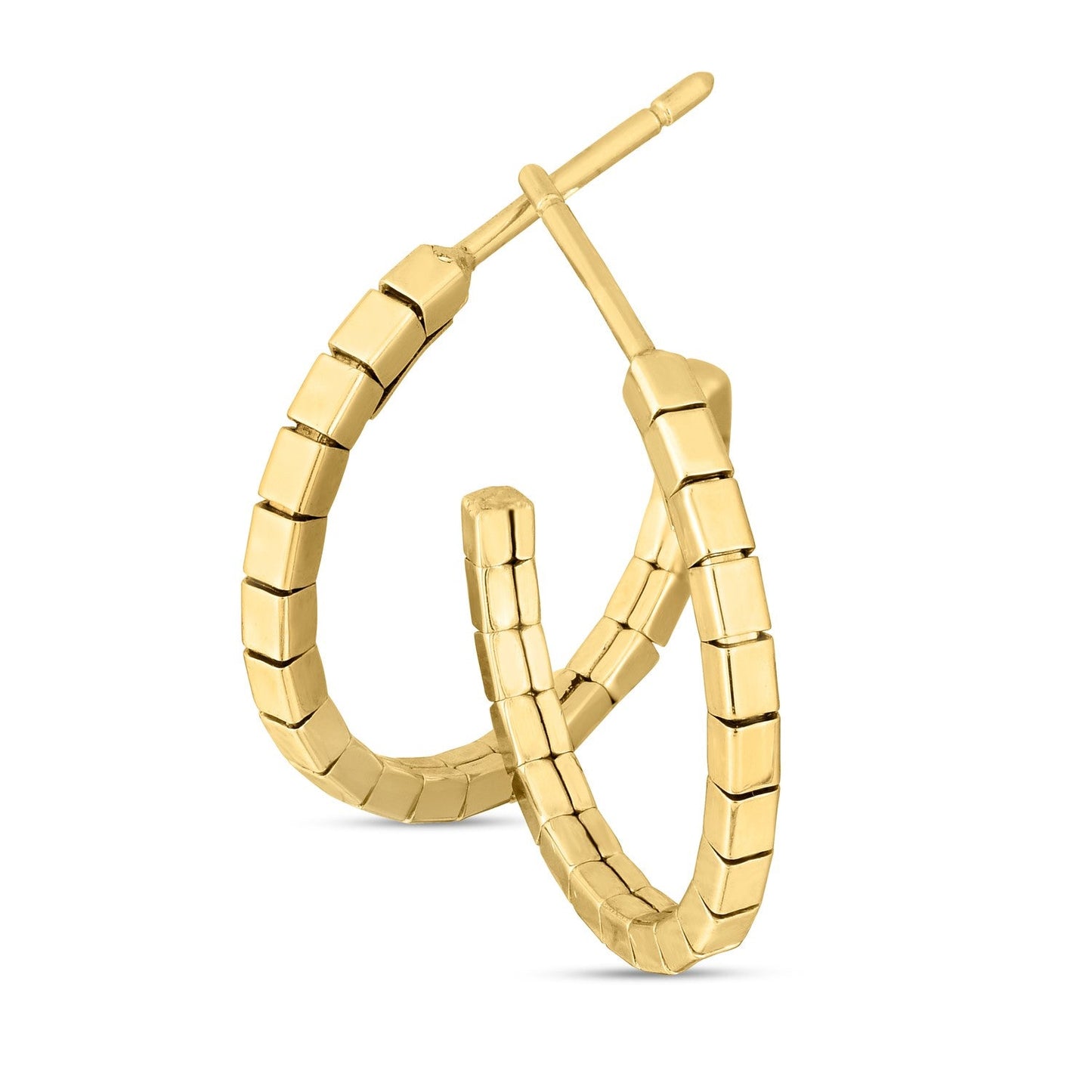 14k Yellow Gold Brick Omega Hoop Earrings-1