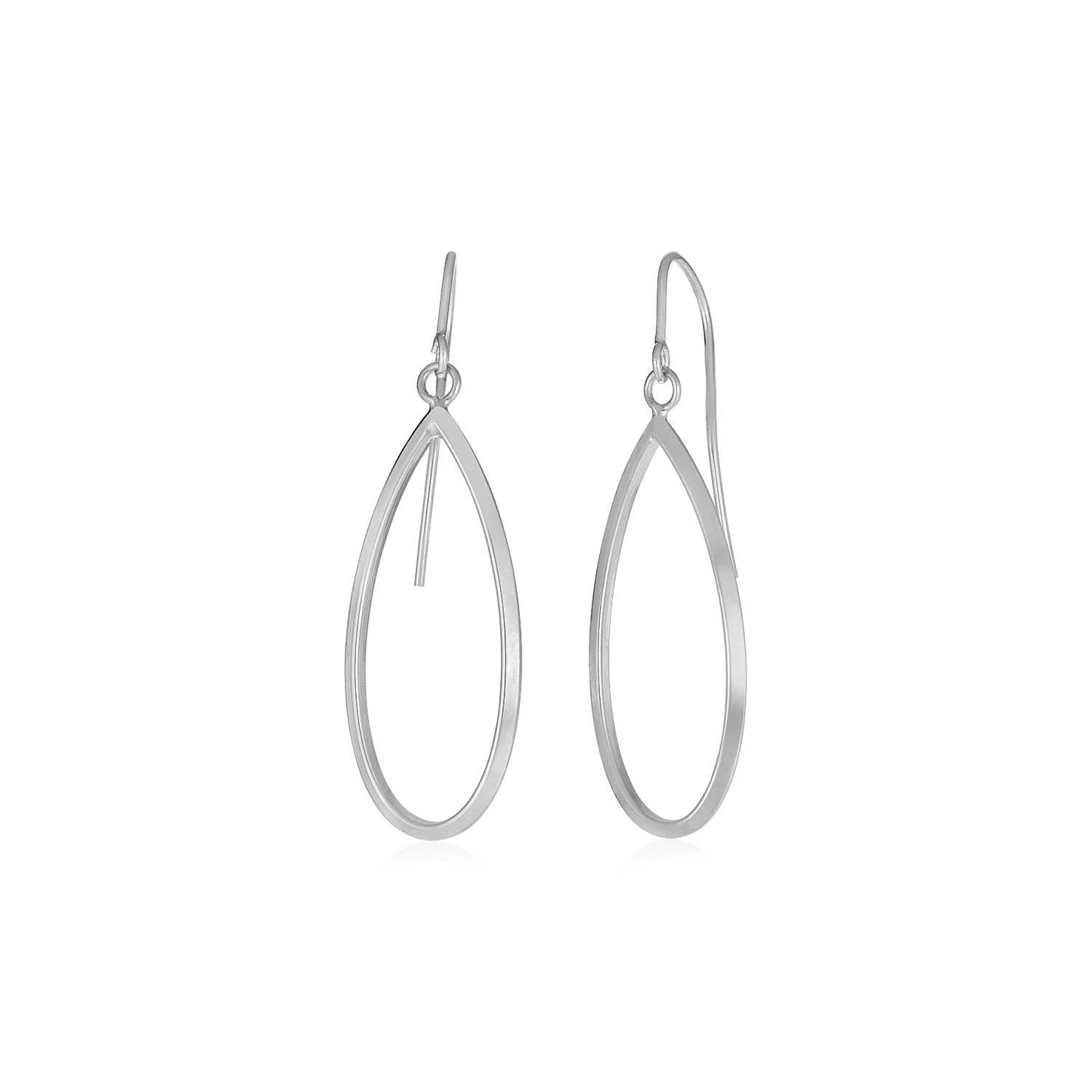 14k White Gold Earrings with Polished Open Teardrop Dangles-0