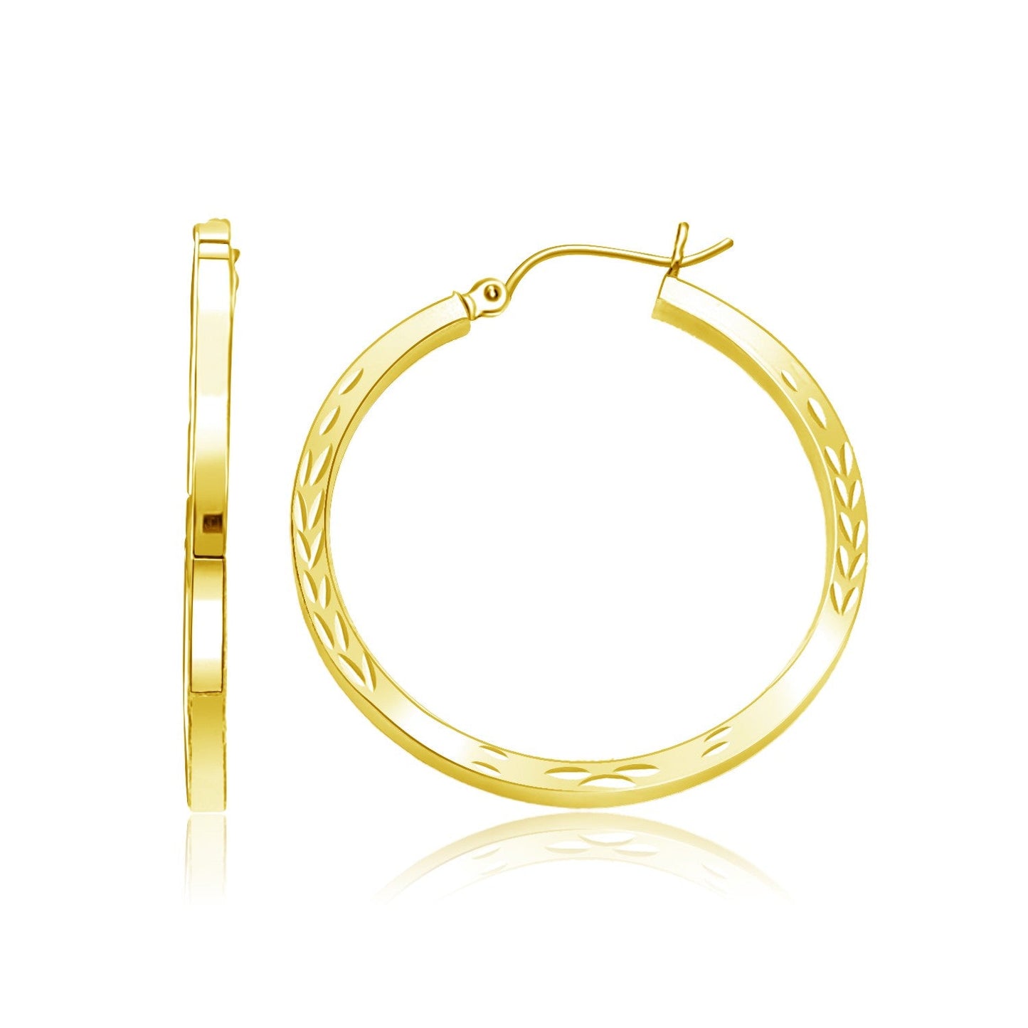 14k Yellow Gold Diamond Cut Hoop Earrings-0