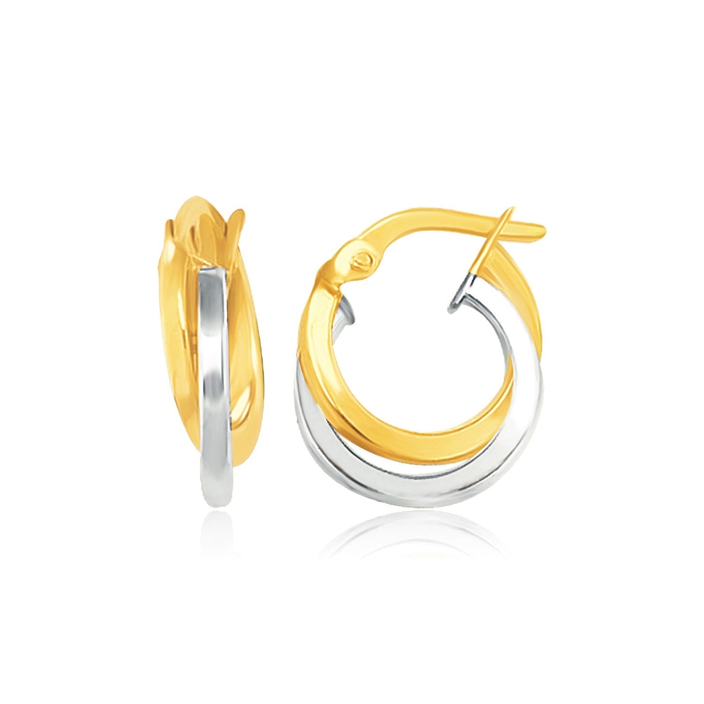 14k Two Tone Gold Earrings in Double Round Hoop Style-0