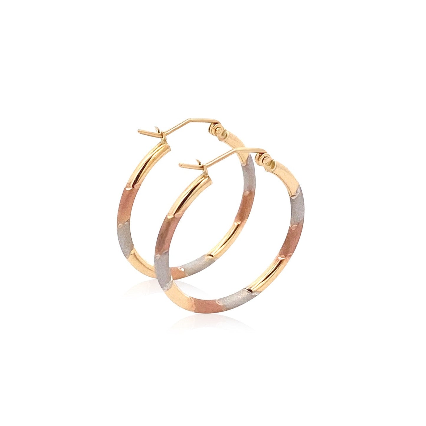 14k Tri-Color Textured Hoop Earrings (1inch Diameter)-2