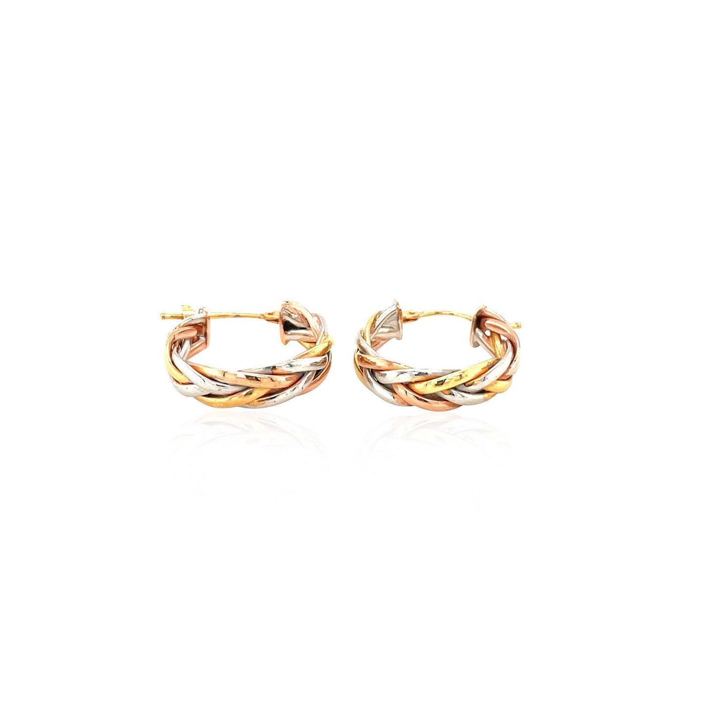 14k Tri Color Gold Three Toned Braided Hoop Earrings-2
