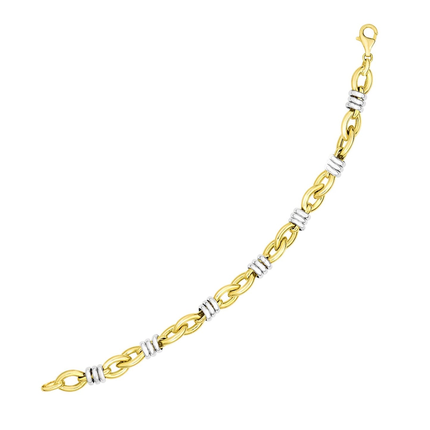 14k Two-Tone Gold Ring-Wrapped Marquis Shape Link Bracelet-0