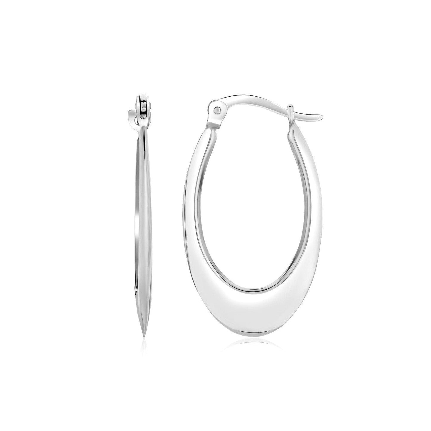 14k White Gold Polished Graduated Oval Hoop Earrings-0