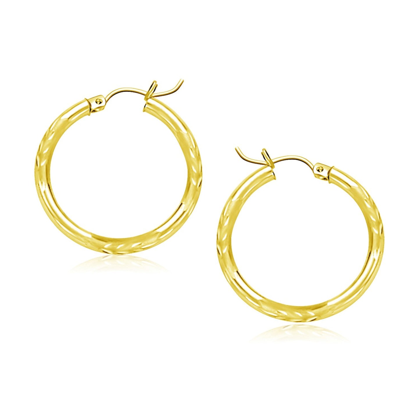 14k Yellow Gold Diamond Cut Hoop Earrings (20mm)-0