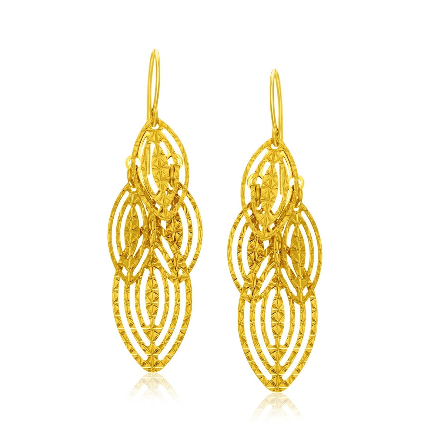 14k Yellow Gold Textured Cascading Cut Out Marquise Earrings-0