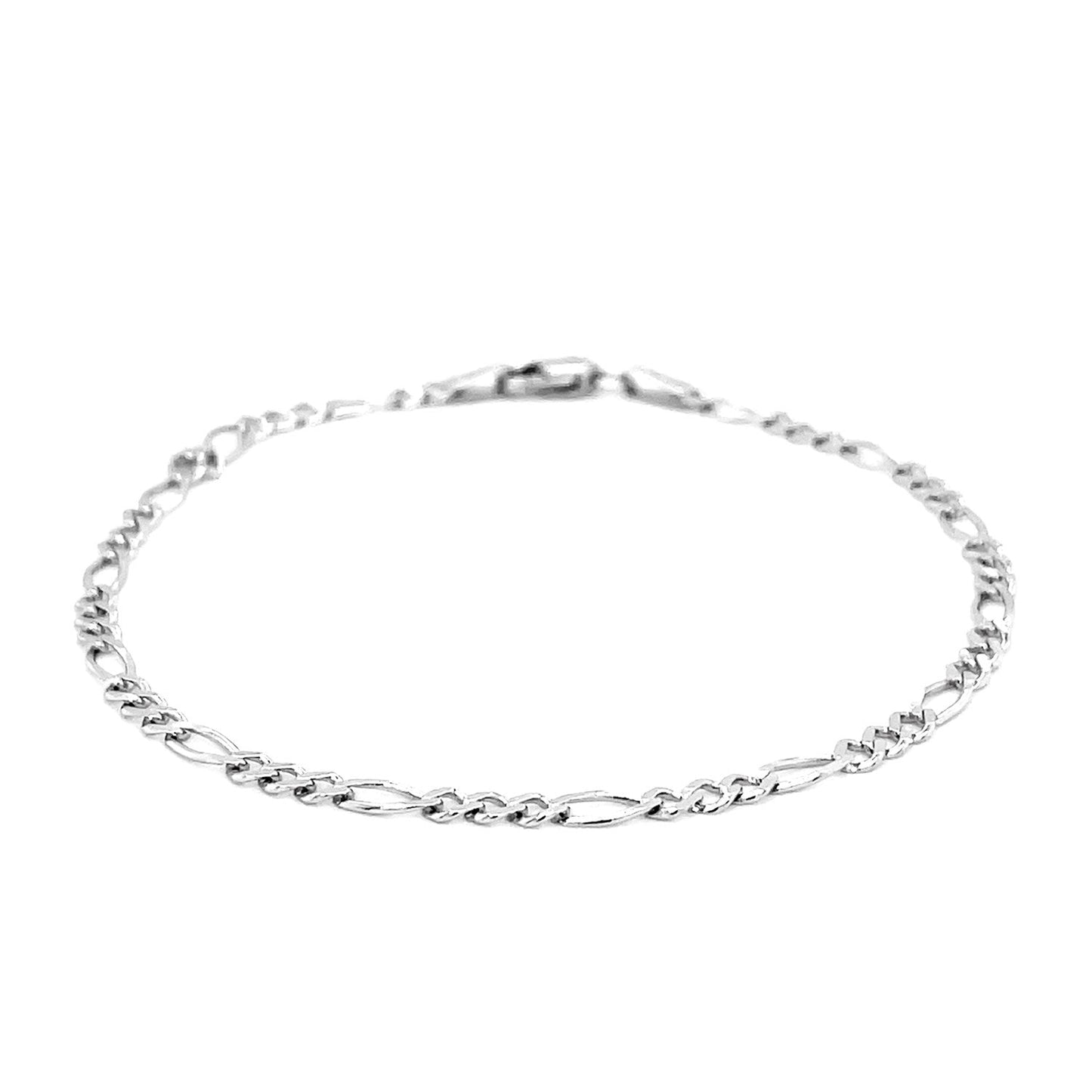 2.6mm 14k White Gold Figaro Anklet-1