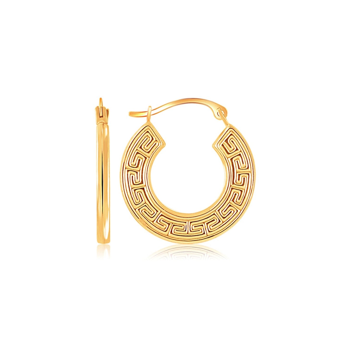 14k Yellow Gold Greek Key Small Hoop Earrings-0