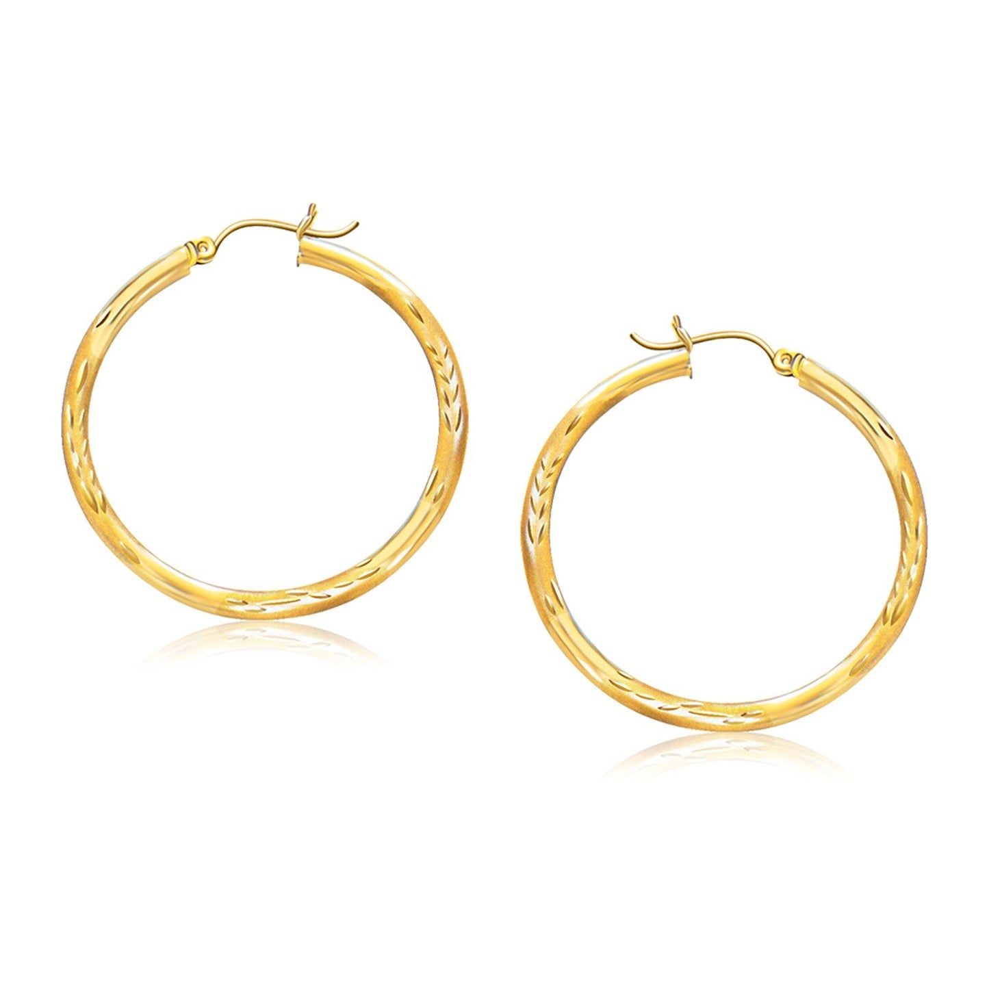 14k Yellow Gold Fancy Diamond Cut Hoop Earrings (35mm Diameter)-0