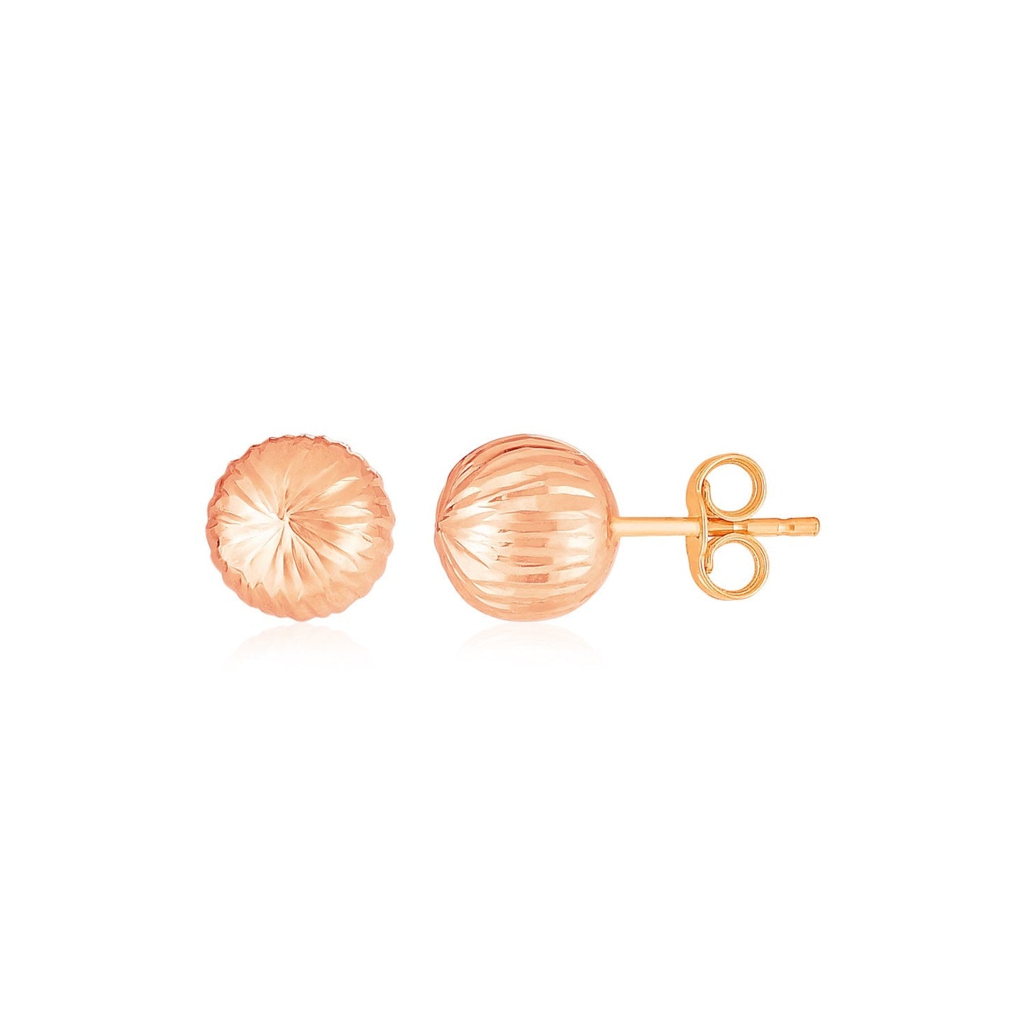 14K Rose Gold Ball Earrings with Linear Texture-0