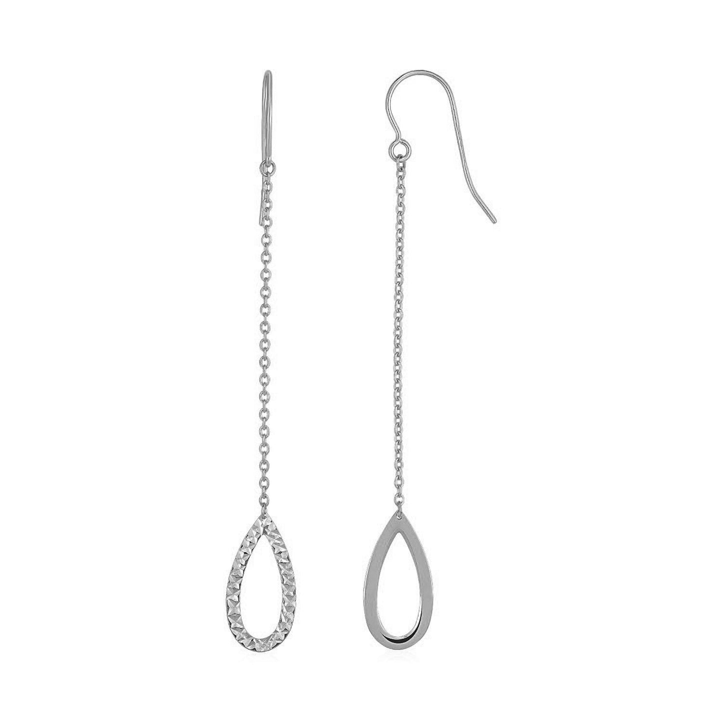 Textured Pear Shaped Long Drop Earrings in 14k White Gold-0