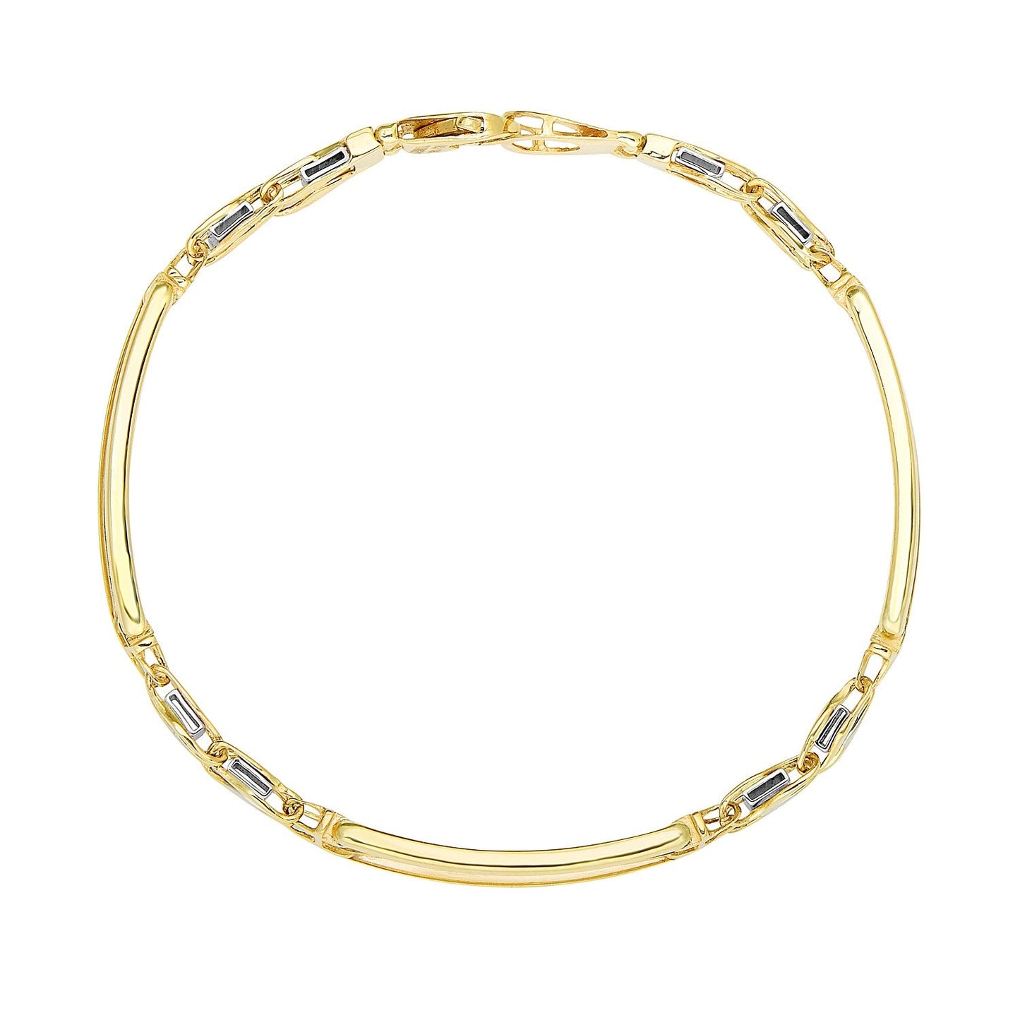 14k Two-Tone Gold Fancy Bar Style Men's Bracelet with Curved Connectors-1