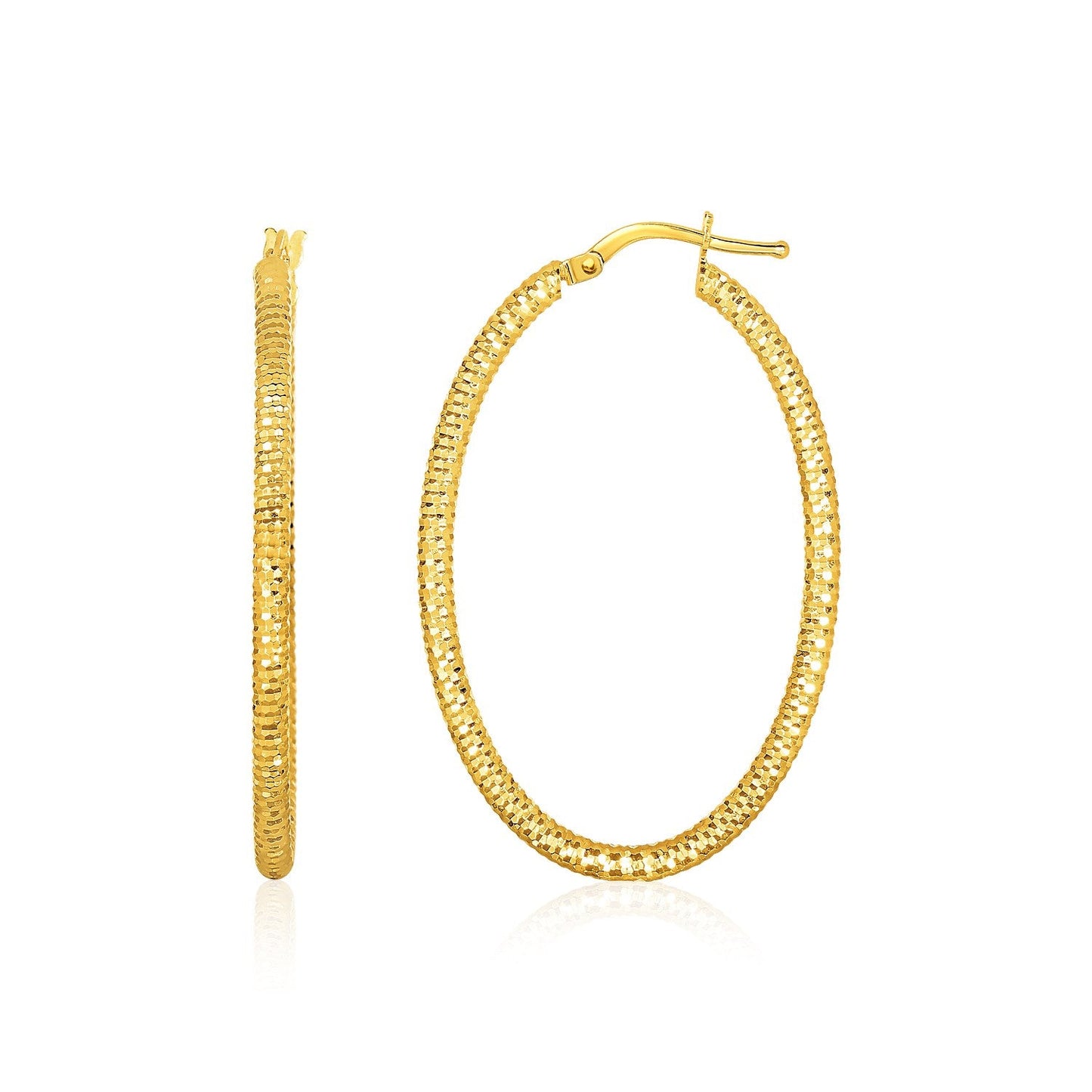 14k Yellow Gold Textured Oval Hoop Earrings-0