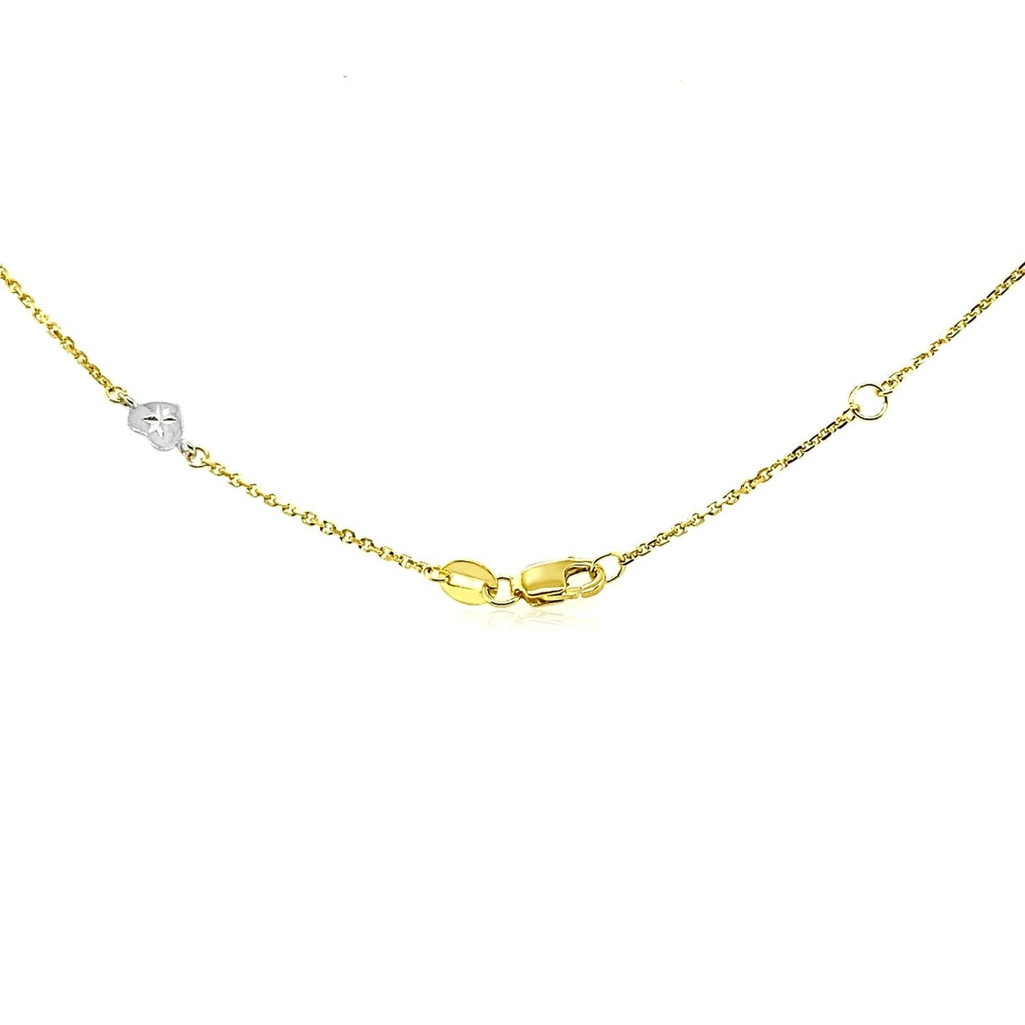 14k Two Tone Gold Anklet with Diamond Cut Heart Style Stations-2