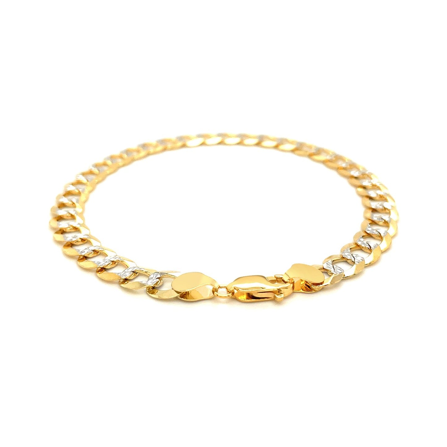 7.0mm 14k Two Tone Gold Pave Curb Bracelet-2