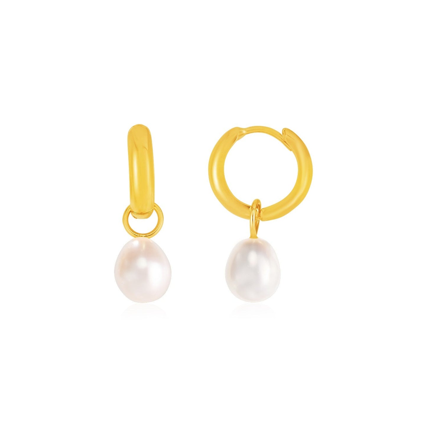 14k Yellow Gold Small Hoop Earrings with Pearls-0