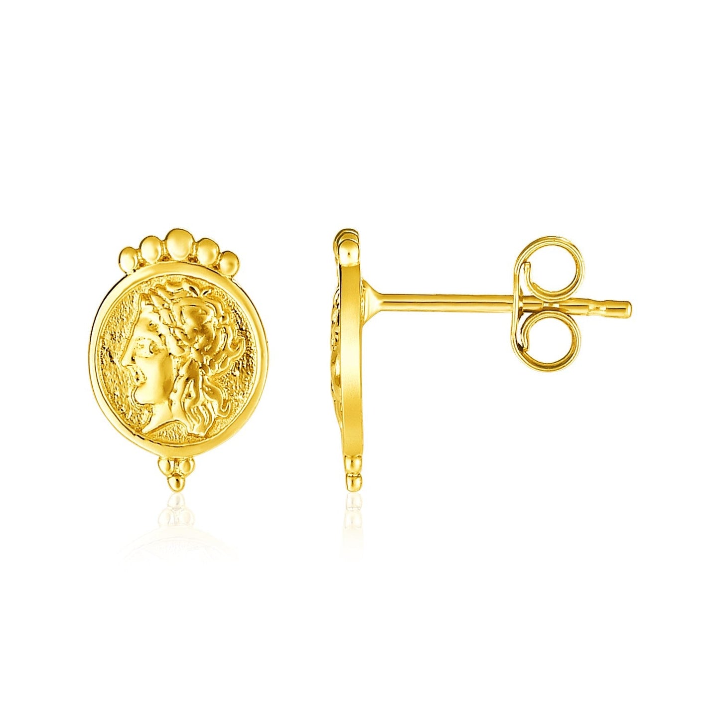 14k Yellow Gold Roman Coin Earrings-0