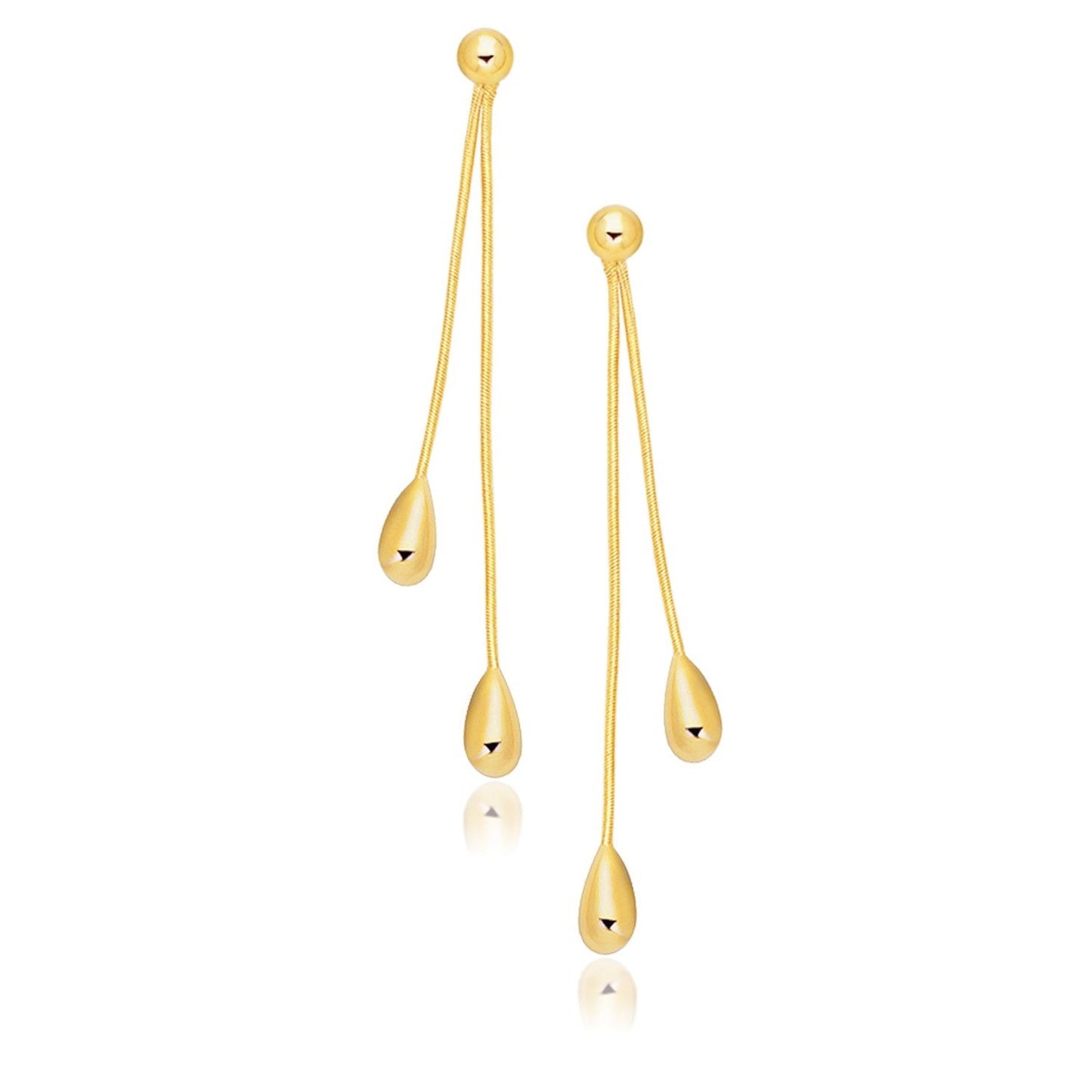 14k Yellow Gold Double Drop Long Earrings-0