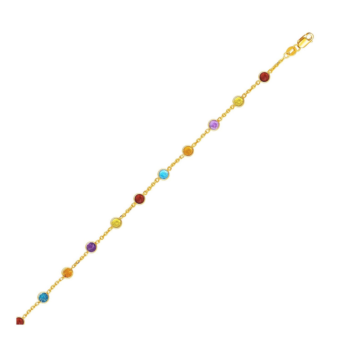 14k Yellow Gold Cable Anklet with Round Multi Tone Stations-0