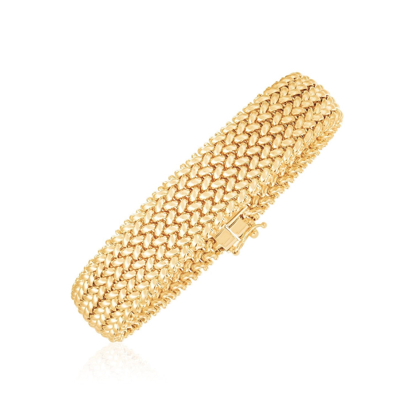 14k Yellow Gold High Polish Thick Braided Bracelet (14.5mm)-0